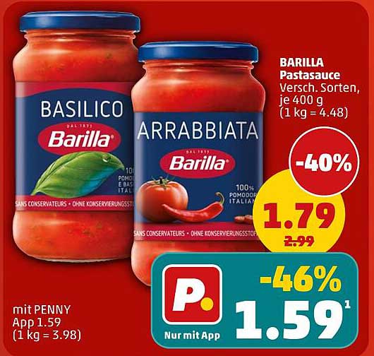 BARILLA Pastasauce Versch. Sorten, je 400 g (1 kg = 4.48)