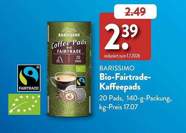 BARISSIMO Bio-Fairtrade-Kaffeepads