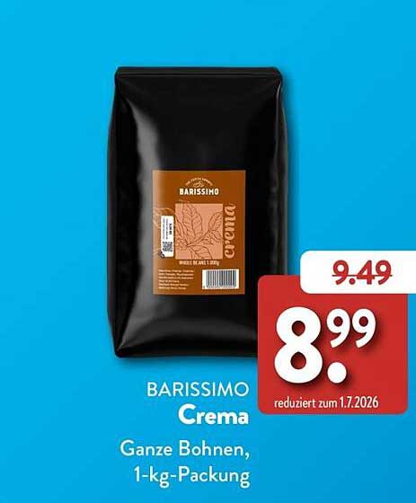 BARISSIMO Crema Ganze Bohnen, 1-kg-Packung