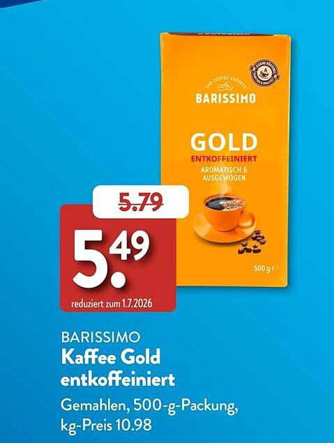 BARISSIMO Kaffee Gold entkoffeiniert
