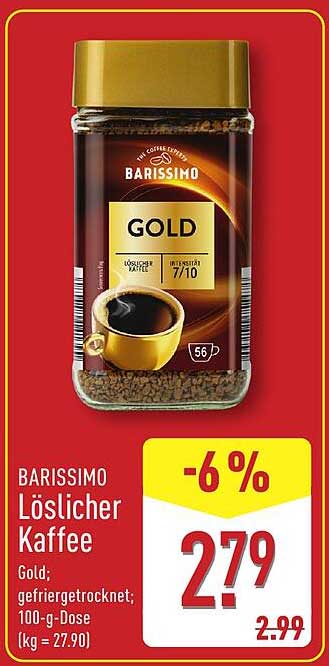 BARISSIMO Löslicher Kaffee Gold; gefriergetrocknet; 100-g-Dose (kg = 27.90)