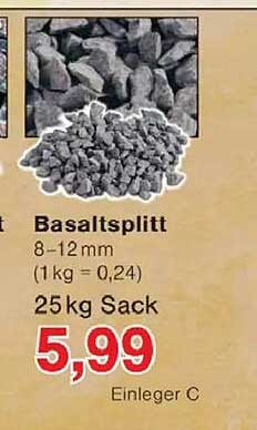 Basaltsplitt 8–12 mm (1 kg = 0,24) 25 kg Sack