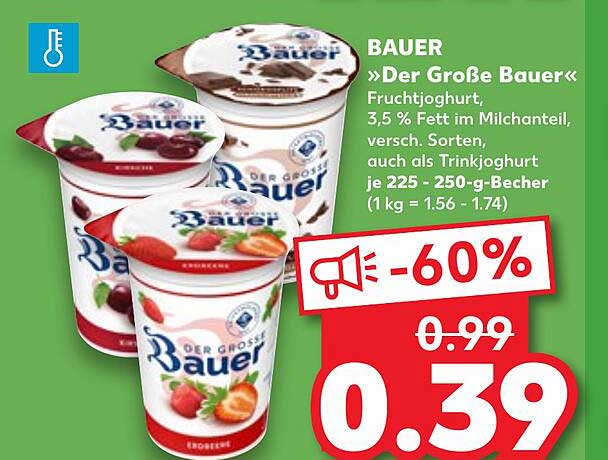 BAUER »Der Große Bauer« Fruchtjoghurt, 3,5 % Fett im Milchanteil, versch. Sorten, auch als Trinkjoghurt je 225 - 250-g-Becher (1 kg = 1.56 - 1.74)
