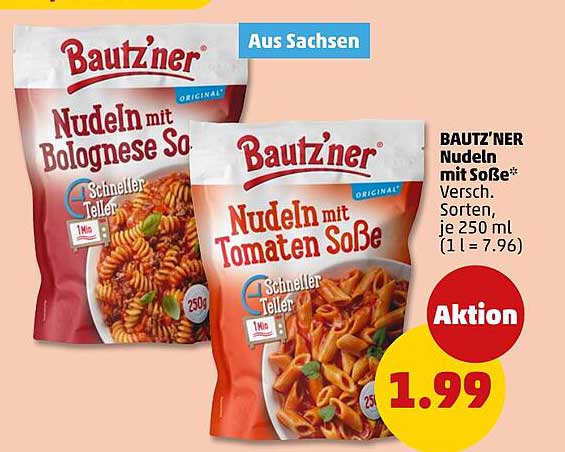 BAUTZ'NER Nudeln mit Soße* Versch. Sorten, je 250 ml (1 l = 7.96)