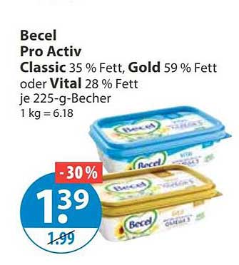 Becel Pro Activ Classic 35 % Fett, Gold 59 % Fett oder Vital 28 % Fett je 225-g-Becher