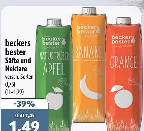 beckers bester Säfte und Nektare versch. Sorten 0,75l (1l=1,99)