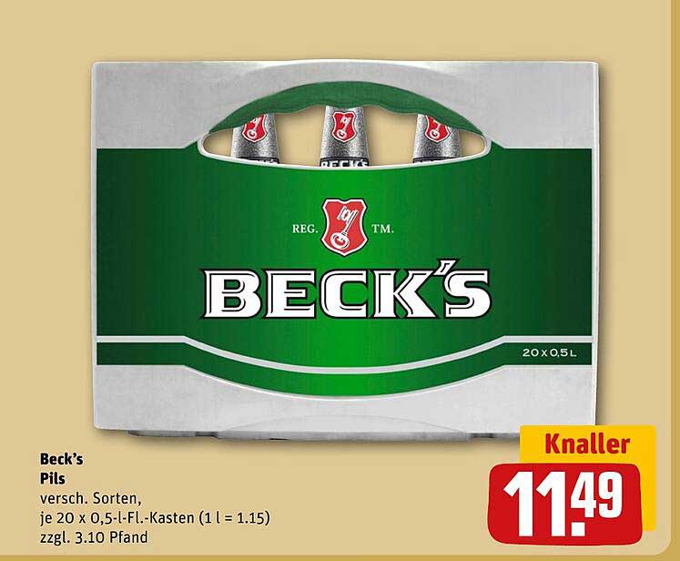 Beck’s Pils versch. Sorten, je 20 x 0,5-L-Fl.-Kasten (1 l = 1.15) zzgl. 3.10 Pfand