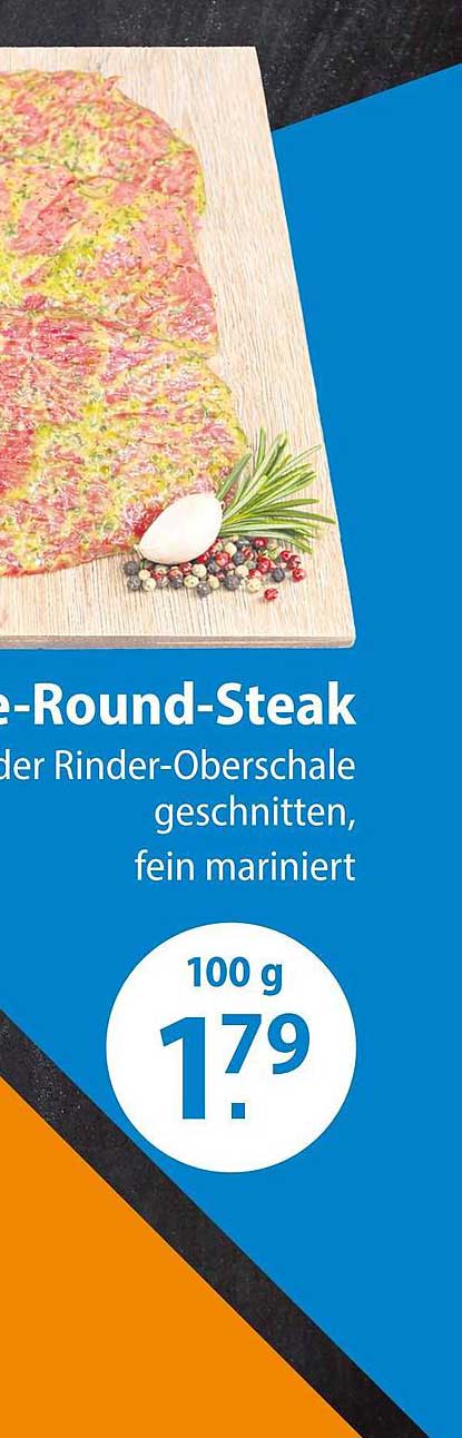 Beef-Round-Steak aus der Rinder-Oberschale geschnitten, fein mariniert