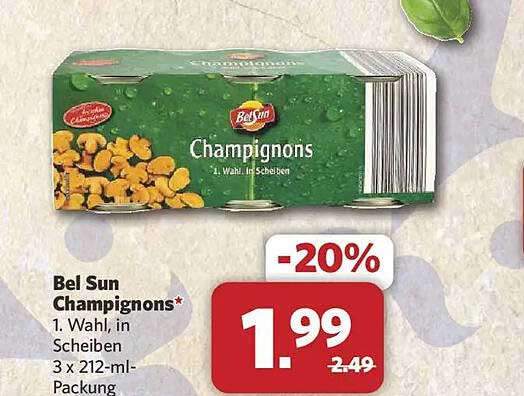 Bel Sun Champignons* 1. Wahl, in Scheiben 3 x 212-ml-Packung