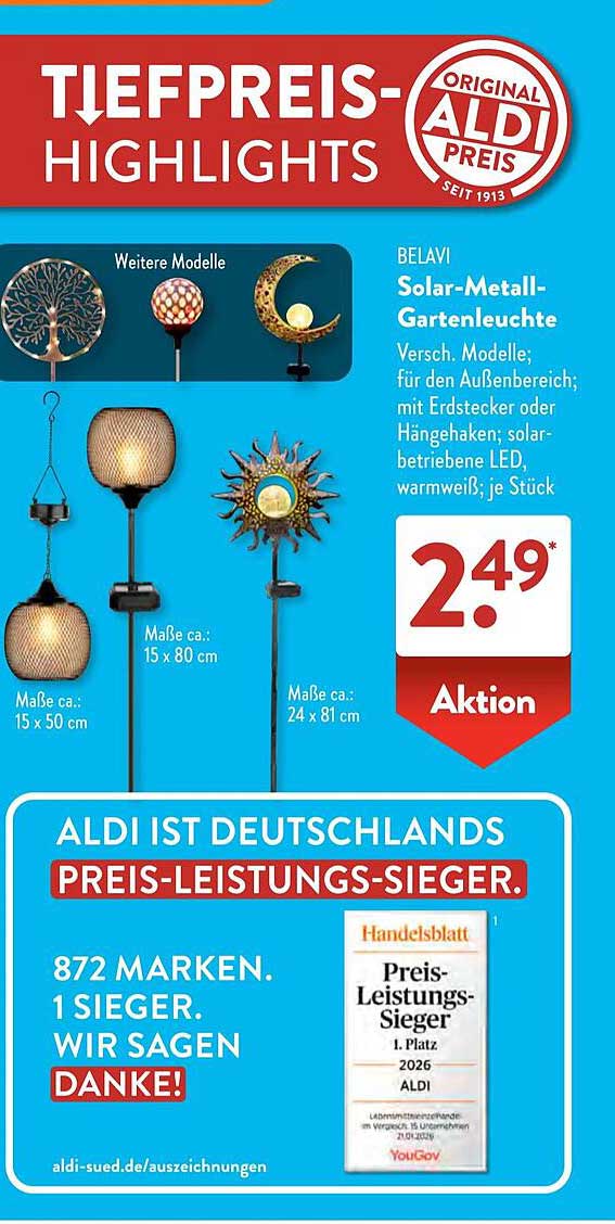 BELAVI Solar-Metall-Gartenleuchte
