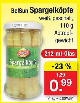 BelSun Spargelköpfe weiß, geschält, 110 g Abtropfgewicht 212-ml-Glas