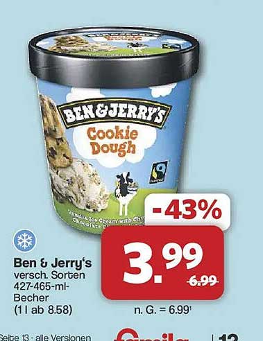 Ben & Jerry’s versch. Sorten 427-465-ml-Becher (1 l ab 8.58)