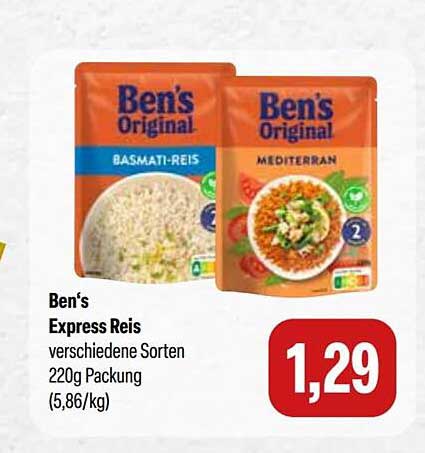 Ben‘s Express Reis verschiedene Sorten 220g Packung (5,86/kg)