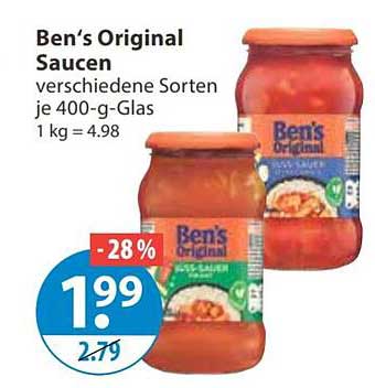 Ben’s Original Saucen verschiedene Sorten je 400-g-Glas 1 kg = 4.98
