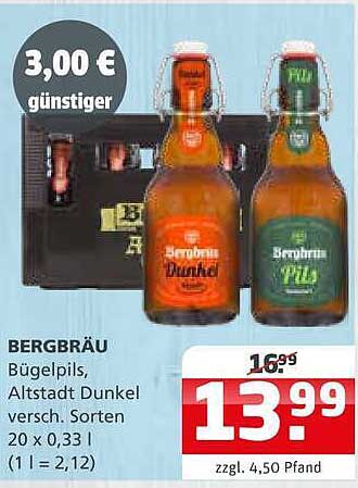 BERGBRÄU Bügelpils, Altstadt Dunkel versch. Sorten 20 x 0,33 l (1 l = 2,12)