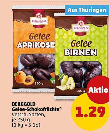 BERGGOLD Gelee-Schokofrüchte* Versch. Sorten, je 250 g (1 kg = 5.16)