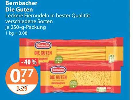 Bernbacher Die Guten Leckere Eiernudeln in bester Qualität verschiedene Sorten je 250 g-Packung 1 kg = 3.08