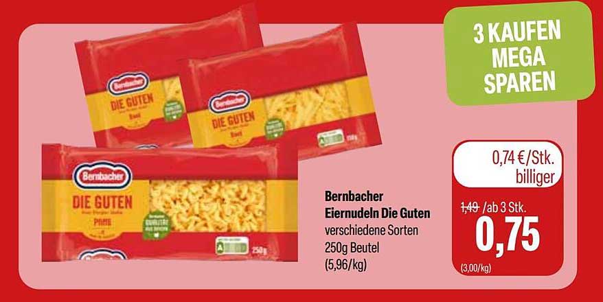 Bernbacher Eiernudeln Die Guten verschiedene Sorten 250g Beutel (5,96/kg)