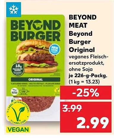BEYOND MEAT Beyond Burger Original veganes Fleischersatzprodukt, ohne Soja je 226-g-Packg. (1 kg = 13.23)