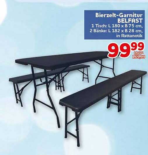 Bierzelt-Garnitur BELFAST 1 Tisch: L 180 x B 75 cm, 2 Bänke: L 182 x B 28 cm, in Rattanoptik