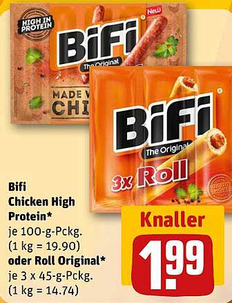Bifi Chicken High Protein* je 100-g-Pckg. (1 kg = 19.90) oder Roll Original* je 3 x 45-g-Pckg. (1 kg = 14.74)