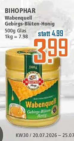 BIHOPHAR Wabenguell Gebirgs-Blüten-Honig 500g Glas 1kg = 7.98