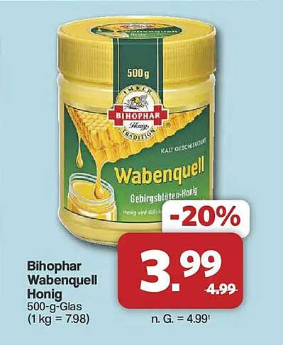 Bihophar Wabenquell Honig 500-g-Glas (1 kg = 7.98)