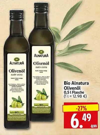 Bio Alnatura Olivenöl 0,5 l Flasche (1 l = 12.98 €)