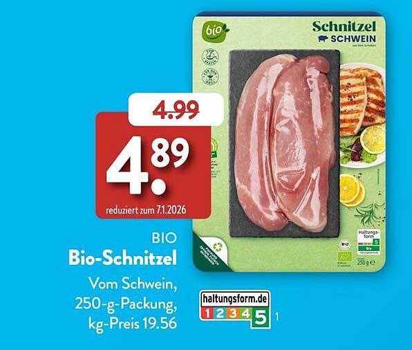 BIO Bio-Schnitzel Vom Schwein, 250-g-Packung, kg-Preis 19.56