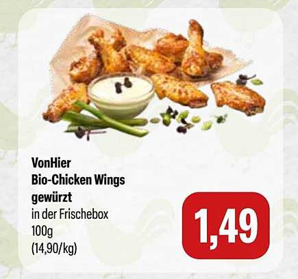 Bio-Chicken Wings gewürzt in der Frischebox 100g (14,90/kg)
