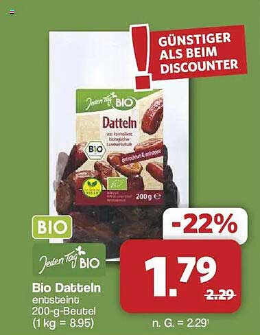 Bio Datteln entsteint 200-g-Beutel (1 kg = 8.95)