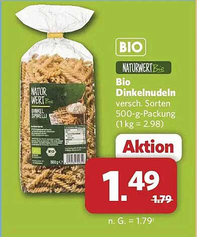 Bio Dinkelnudeln versch. Sorten 500-g-Packung (1 kg = 2.98)