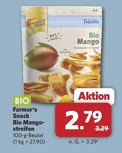 BIO Farmer's Snack Bio Mangostreifen 100-g-Beutel (1 kg = 27.90)