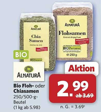 Bio Floh- oder Chiasamen 250/500-g-Beutel (1 kg ab 5.98)
