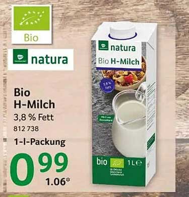 Bio H-Milch 3,8 % Fett 1-L-Packung
