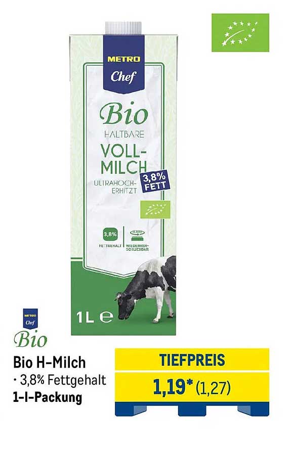Bio H-Milch • 3,8% Fettgehalt 1-l-Packung