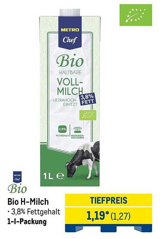 Bio H-Milch • 3,8% Fettgehalt 1-l-Packung