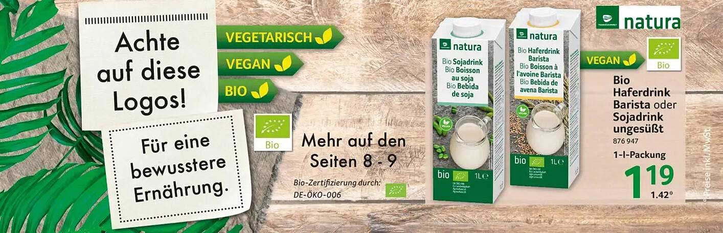 Bio Haferdrink Barista oder Sojadrink ungesüßt