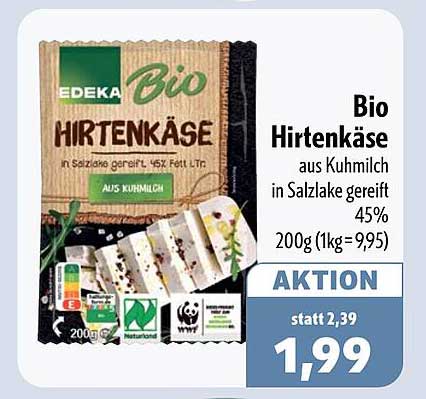 Bio Hirtenkäse aus Kuhmilch in Salzlake gereift 45% 200g (1kg = 9,95)