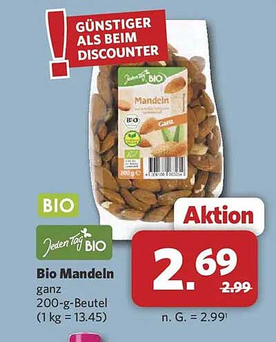 Bio Mandeln ganz 200-g-Beutel (1 kg = 13.45)