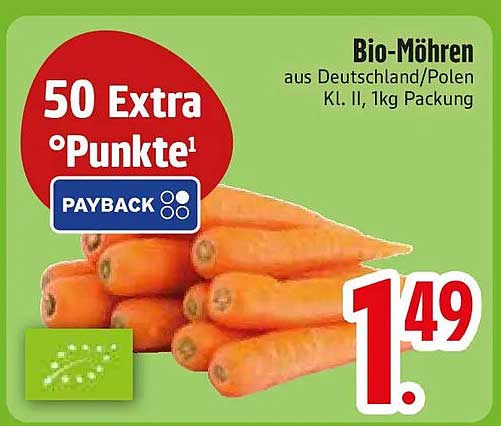 Bio-Möhren aus Deutschland/Polen Kl. II, 1kg Packung