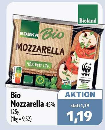 Bio Mozzarella 45% 125g (1kg = 9,52)