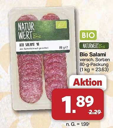Bio Salami versch. Sorten 80-g-Packung (1 kg = 23.63)
