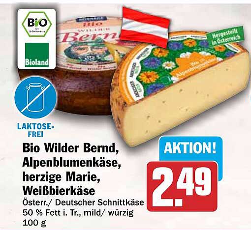 Bio Wilder Bernd, Alpenblumenkäse, herzige Marie, Weißbierkäse