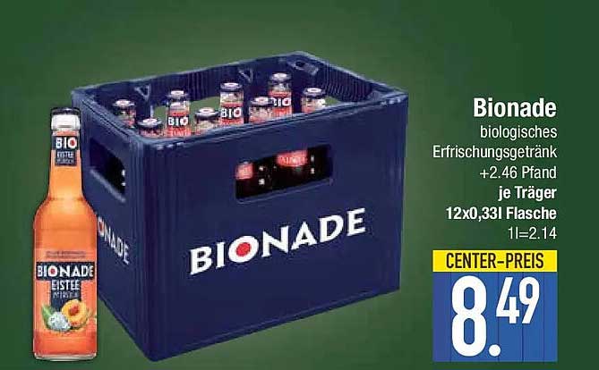 Bionade biologisches Erfrischungsgetränk +2.46 Pfand je Träger 12x0,33l Flasche 1l=2.14