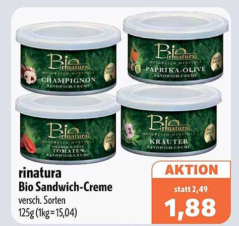 Biorinatura Bio Sandwich-Creme versch. Sorten 125g (1kg=15,04)