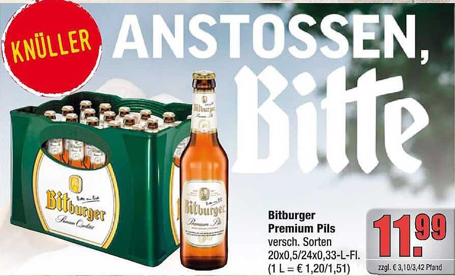 Bitburger Premium Pils versch. Sorten 20x0,5/24x0,33-L-Fl. (1 L = € 1,20/1,51)