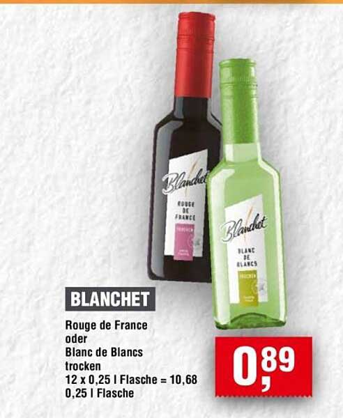 BLANCHET Rouge de France oder Blanc de Blancs trocken 12 x 0,25 l Flasche = 10,68 0,25 l Flasche