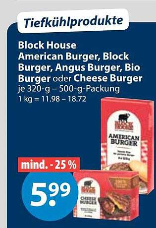 Block House American Burger, Block Burger, Angus Burger, Bio Burger oder Cheese Burger
