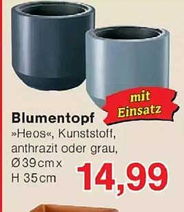 Blumentopf »Heos«, Kunststoff, anthrazit oder grau, Ø 39 cm x H 35 cm mit Einsatz